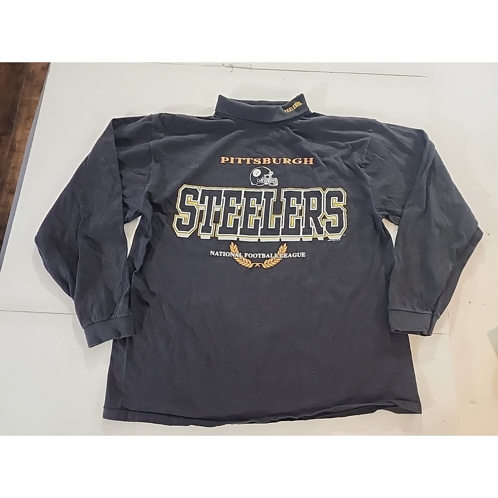 Vintage 1996 True Fan Pittsburgh Steelers Black Mock Turtleneck Size Large NFL